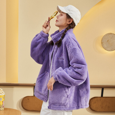 [3件8.5折110.4元,叠加优惠券]唐狮秋冬季新款仿兔毛立领厚款外套韩版宽松毛茸茸时尚外套