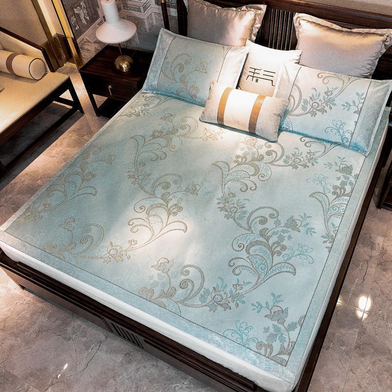 美帮汇冰丝凉席三件套夏季1.8m床可水洗夏天欧式席2米床笠款防滑席子1.5