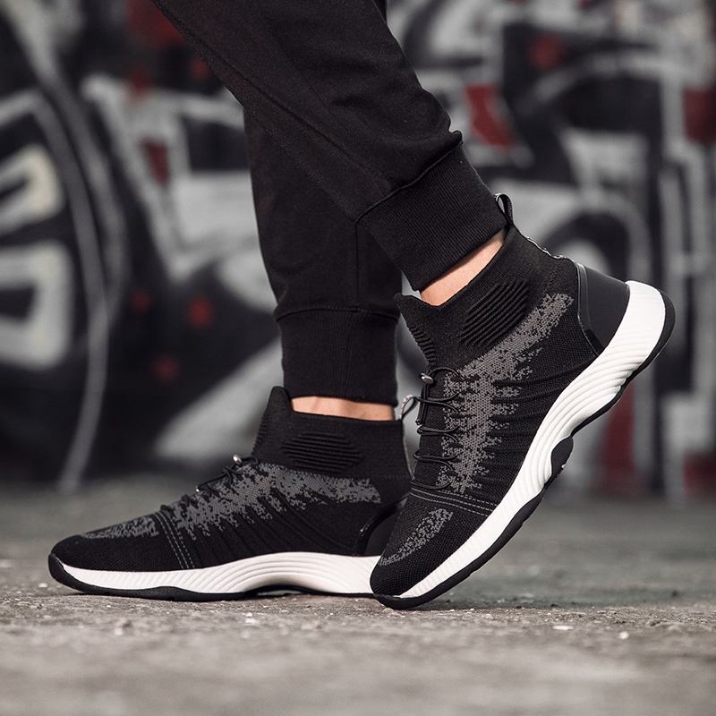 SEMBOSR秋季运动鞋男高帮跑步鞋红色休闲鞋子男士棉鞋冬季加绒男鞋