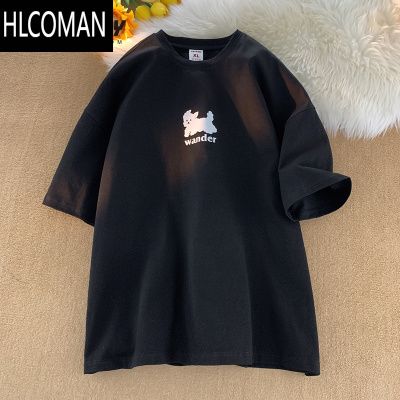 HLCOMAN卡通日系可爱狗狗涂鸦印花短袖t恤男女大码上衣2025新款夏季