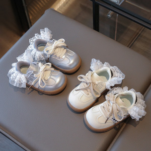 秋季新款童鞋小女孩甜美蕾丝边运动休闲鞋韩版宝宝女童德训鞋