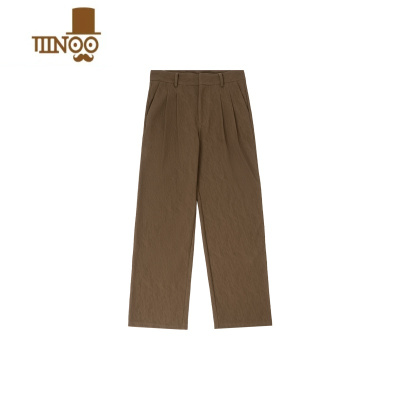 YANXU休闲西裤男士新款垂感直筒裤子肌理感阔腿裤美拉德长裤