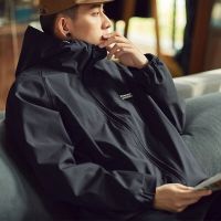 [直降价154元]唐狮春秋新款外套男连帽夹克工装休闲冲锋少上衣黑色男休闲外套