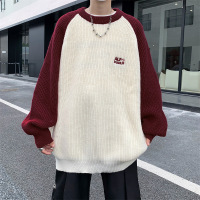 毛衣男春秋新款美式插肩袖宽松学院风潮牌针织衫圆领套头毛衣外套