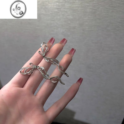 JiMi金属灵动丝带蝴蝶结925银针耳环女银色高级感甜酷黑暗风耳钉耳夹