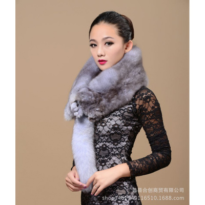 举翼王子皮草围巾整条狐狸毛围脖整皮狐狸皮披肩毛领子 蓝狐本色深灰绒足款 100-130CM
