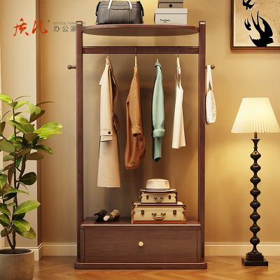 质凡简约实木落地衣帽架带抽屉储物晾衣架/ZF-YMJ001/680*370*1760mm