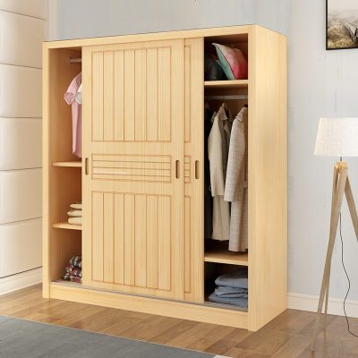 大衣柜实木推拉双移全家用卧室原木松木衣橱简约现代定做