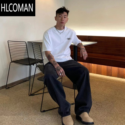 HLCOMAN欧美式潮牌嘻哈正肩印花短袖t恤男时尚百搭小领口上衣夏
