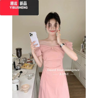 YIBUSHENG十三行黑色连衣裙2024新款女春秋高端精致法式露肩气质短袖裙子
