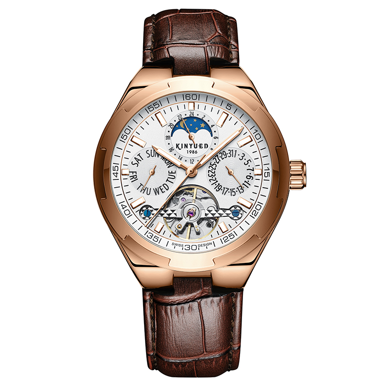 ed金悦达瑞士日月星辰时尚真皮男士日月星辰时尚手表全自动机械表