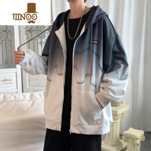 YANXU渐变开衫卫衣外套男女ins潮bf加绒宽松韩版连帽上衣情侣夹克