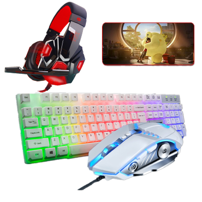 魔暴有线键盘鼠标套装电脑台式USB发光游戏机械手感lolG260白色键鼠耳机套装