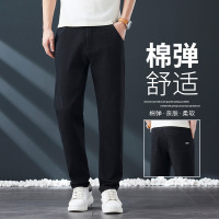 春夏新款欧版高端简约轻奢黑色小直筒弹力休闲百搭牛仔长男士