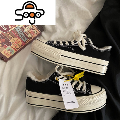 七色王国2020新款冬季棉鞋加绒厚底增高帆布鞋女保暖女低帮森系加棉小白鞋休闲鞋