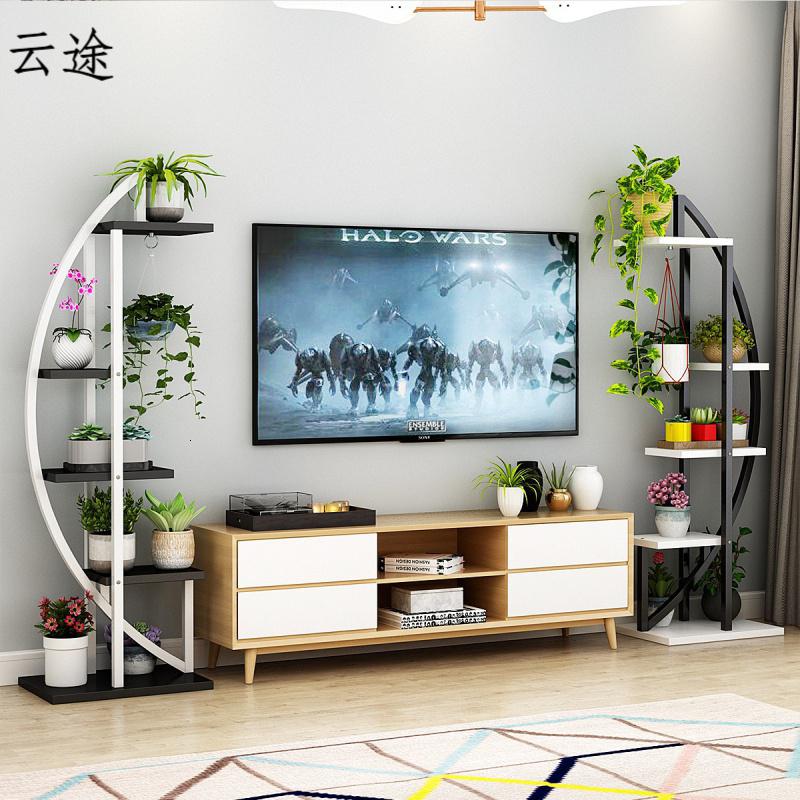 客厅电视柜两边摆设板材卧室植物架支架黑木质摆放架露台金属定制