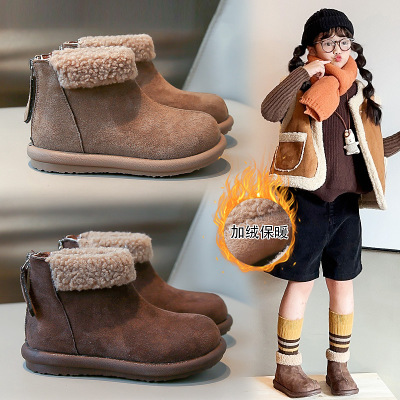 冬季新款儿童棉鞋男童女童时尚短靴学生加绒加厚时尚女孩棉靴