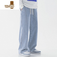 YANXU牛仔裤男夏季薄款直筒宽松阔腿美式复古高街男士九分休闲潮牌长裤