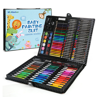 纽奇(Nukied)儿童画笔套装水彩笔蜡笔油画棒彩铅绘画套装男孩女孩实用画笔工具绘画礼品盒150件套