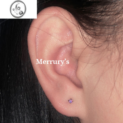 JiMiMercurys澳宝迷你耳骨钉钛钢拧螺丝免摘耳钉细针紫色耳窝钉0.8mm