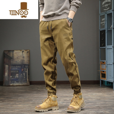 YANXU夏季潮牌美式复古拼接休闲裤男宽松大码哈伦长裤痞帅英伦风束脚裤