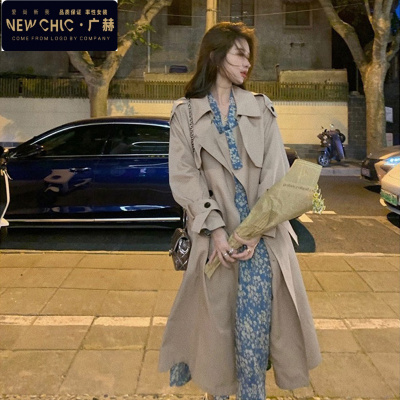 广赫风衣女中长款小个子2021新款秋冬流行卡其色外套高端赫本风大衣春风衣