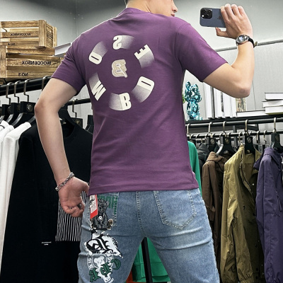 字母刺绣短袖T恤男士印花抖音圆领半袖体恤打底衫上衣潮i夏季新款