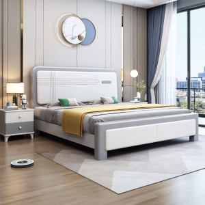 新中式床实木床双人床橡胶木白色现代简约1.8米主卧双人床1.5米