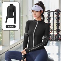 字母印花瑜伽外套立领裸感透气健身上衣时尚运动外套