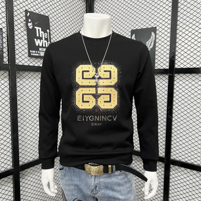 时尚欧货秋冬新款男士圆领字母卫衣长袖体恤修身上衣烫钻潮牌印花