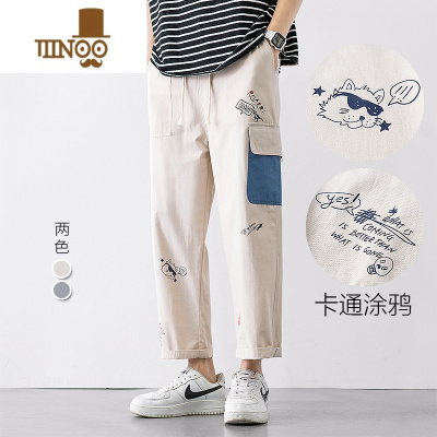 YANXU裤子夏季潮牌男款九分工装休闲裤潮流韩版百搭帅气小众设计感