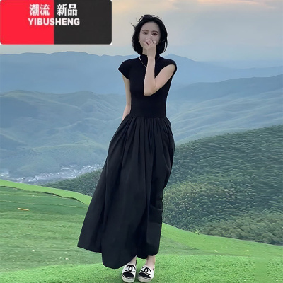 YIBUSHENG法式赫本风气质小个子显瘦气质黑色连衣裙子高级感季t恤长裙女