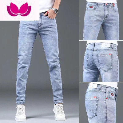 七斓2023春季刺绣牛仔裤男士韩版修身小脚青年弹力直筒休闲长裤子潮牌