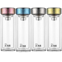 希诺双层抗菌玻璃杯250ml纯钛面杯盖XN-T601(颜色随机)