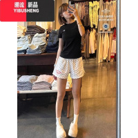 YIBUSHENG灰色刺绣波点运动短裤女季宽松A字阔腿三分裤休闲外穿热裤