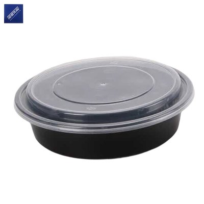 安居先森美式加厚带盖黑色单格圆餐盒150套/箱 1000ml(箱)