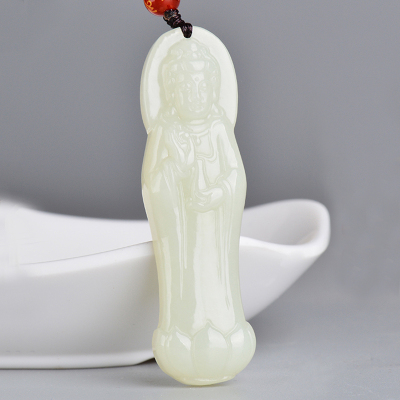 梦玉盈玉观音吊坠男和田玉天然玉石项链男士玉坠男款玉佩挂件默认颜色