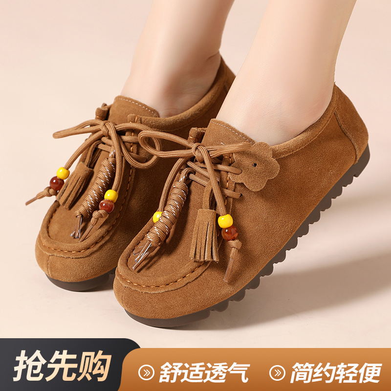 秋季新款复古串珠单鞋女平底不累脚复古单鞋一脚蹬四季勃肯鞋
