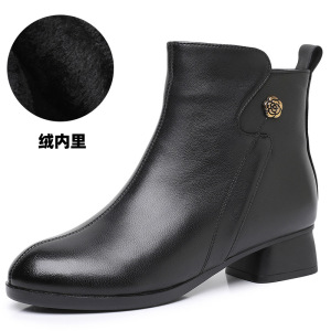 25女靴秋冬季新款靴子女中跟复古短靴中筒棉靴真皮加绒妈妈鞋皮靴