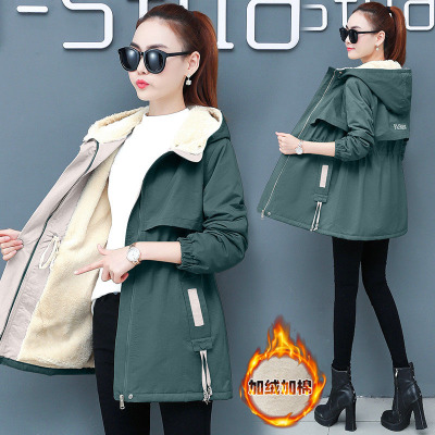 FISHBASKET加厚加绒外套女2020新款韩版宽松羔绒夹克休闲中长款风衣潮风衣女