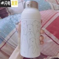 三维工匠韩版简约小清新保温杯文艺女学生ins可爱卡通创意便携不锈钢水杯 吸管保温杯[350]白色