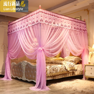 加密加厚双人家用蚊帐欧式1.5公主风1.8m2米床三开老式落地支架 三维工匠