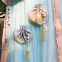 家柏饰(CORATED)刺绣古风香囊空袋配饰汉服香包挂饰随身荷包首饰收纳袋车挂小香袋 云影—米色[空袋+配饰]