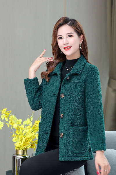 迪鲁奥（DILUAO)妈妈秋冬装羔毛外套女短款加肥加大码中老年洋气休闲颗粒绒上衣