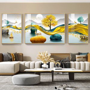维诺亚轻奢羽毛客厅装饰画感三联画沙发背景墙挂画简约大气壁画