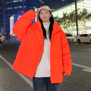 男女同款冬季棉服韩版纯色立领开衫棉衣情侣装面包服外套可印