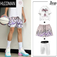 HLCOMAN青少年套装不过膝四分裤男潮牌美式运动篮球裤套休闲短袖