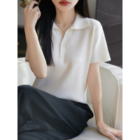 夏季25新款polo领T恤小衫纽扣设计感别致安迪绒短袖针织上衣