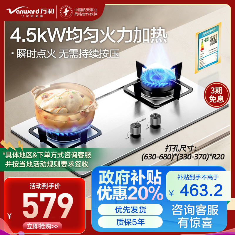 万和(Vanward)[小灶君]B6液化气燃气灶具钢化玻璃煤气炉双灶嵌入式4.5kW家用猛火一级能效家电 B6B60