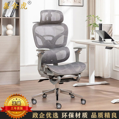 鑫金虎 办公椅人体工学椅办公室午睡网椅电竞椅 灰色8D扶手带脚踏